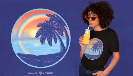 Design de t-shirt de praia arco-íris do pôr do sol