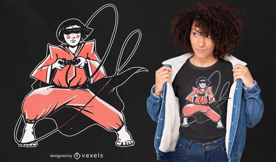Samurai Gamer Mädchen T-Shirt Design Samurai Gamer Mädchen T-Shirt Design