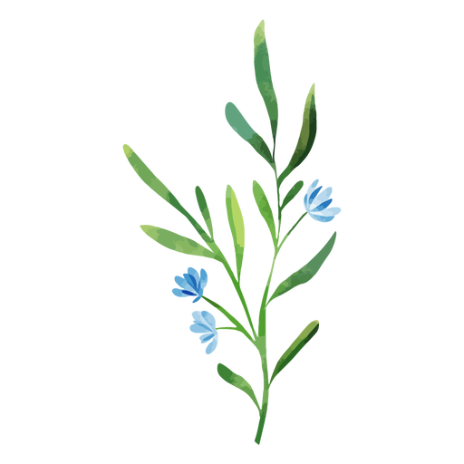 Flores em aquarela de ramos azuis