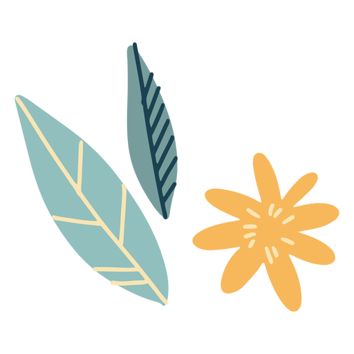 Flower and leaves flat PNG Design