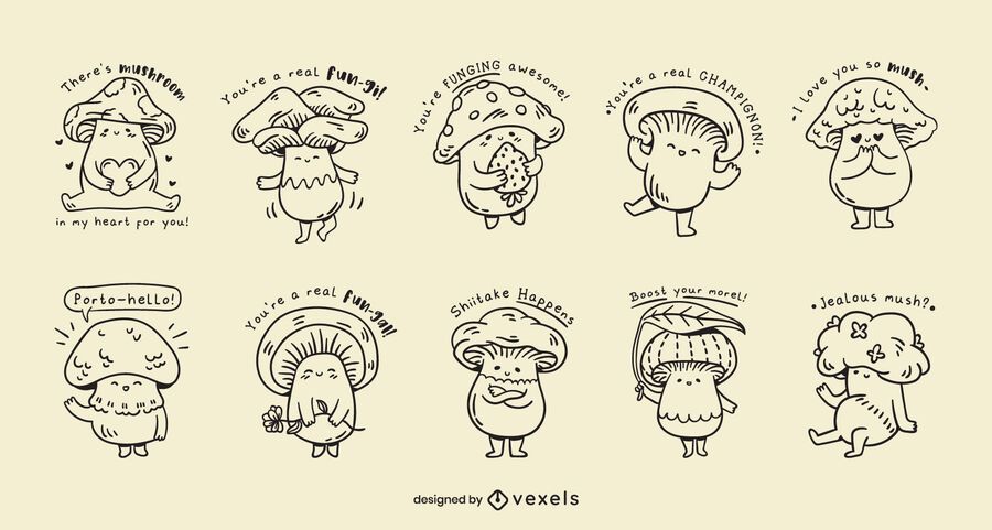 Mushrooms kawaii jokes set Mushrooms kawaii jokes set