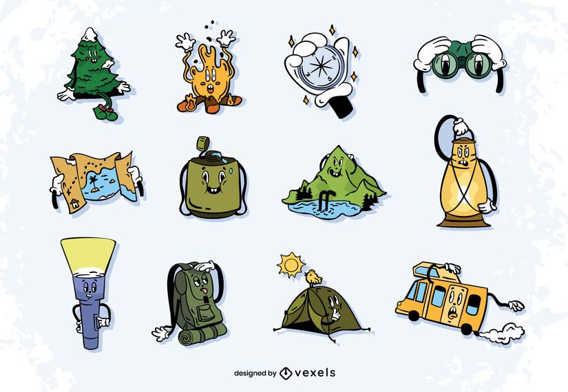 Adventure retro cartoon set Adventure retro cartoon set