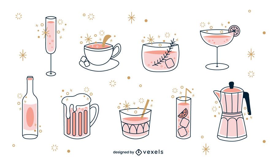 Juego de trazos de color de bebidas Juego de trazos de color de bebidas