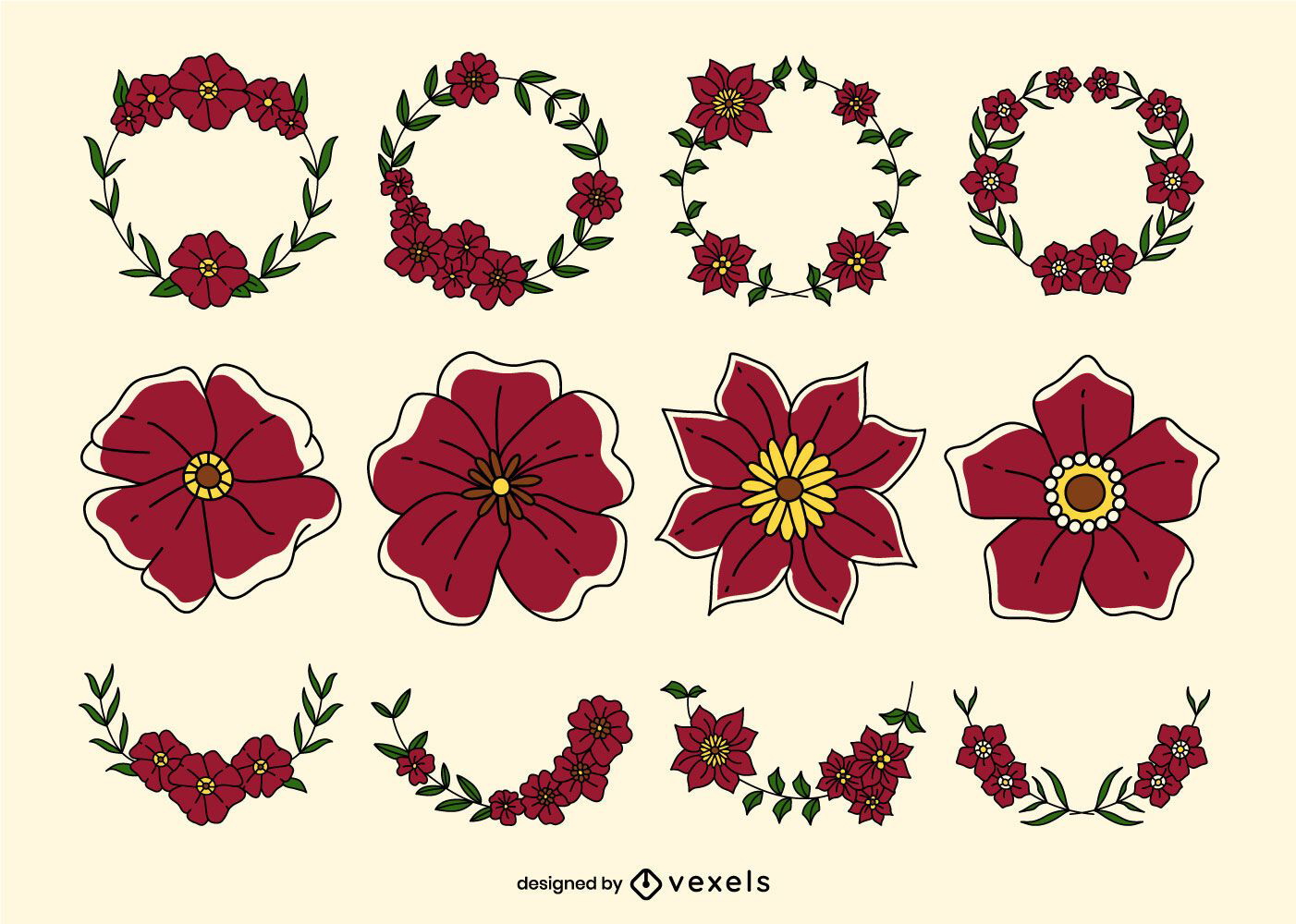 Poppy floral color-stroke set