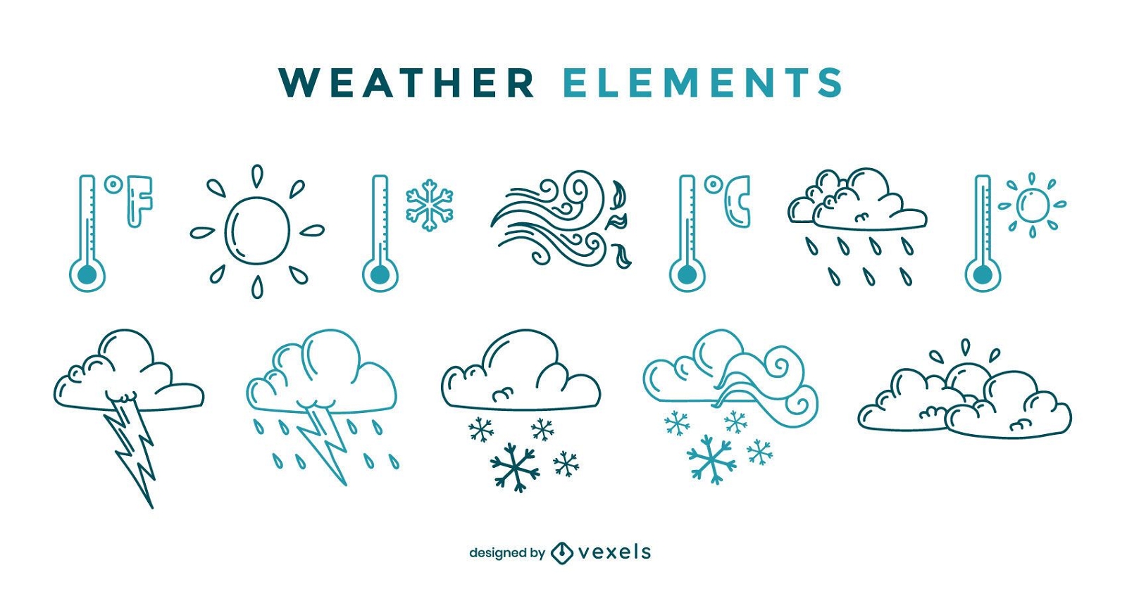 Conjunto de elementos de clima e temperatura
