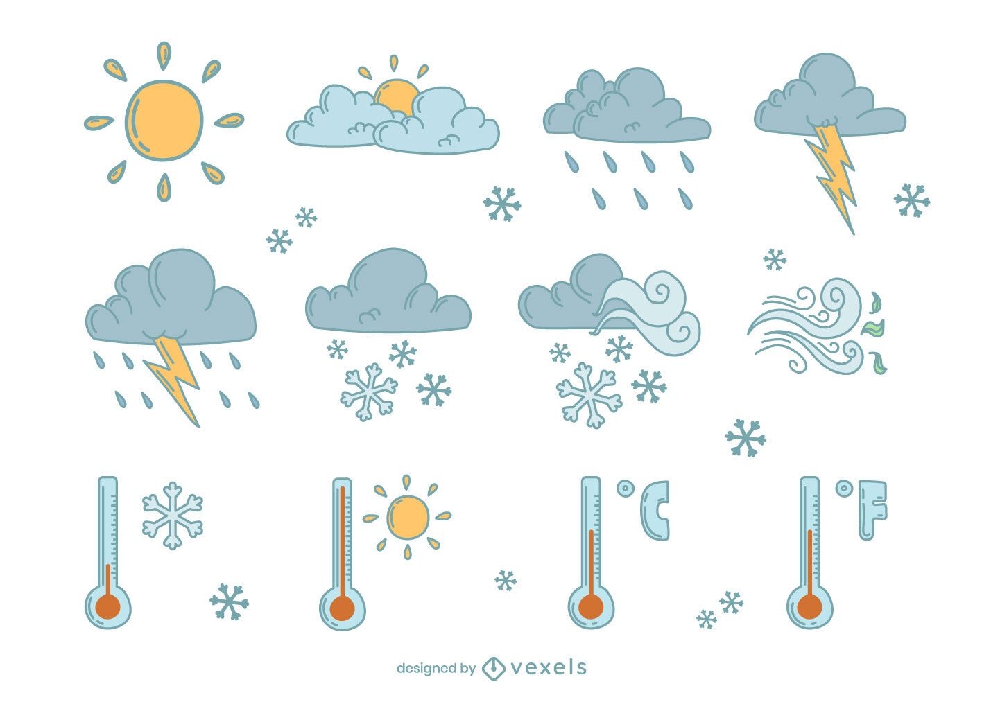 Weather elements doodle set