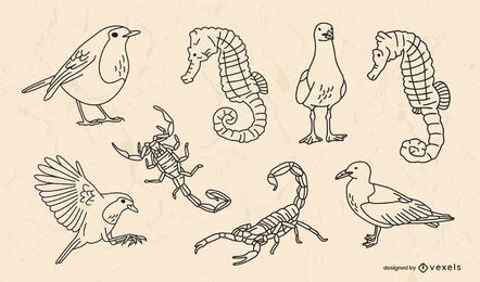 Conjunto de trazos de animales pequeños
