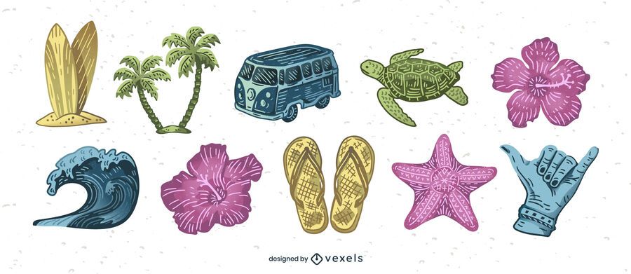 Conjunto de elementos aloha hawaii Conjunto de elementos aloha hawaii