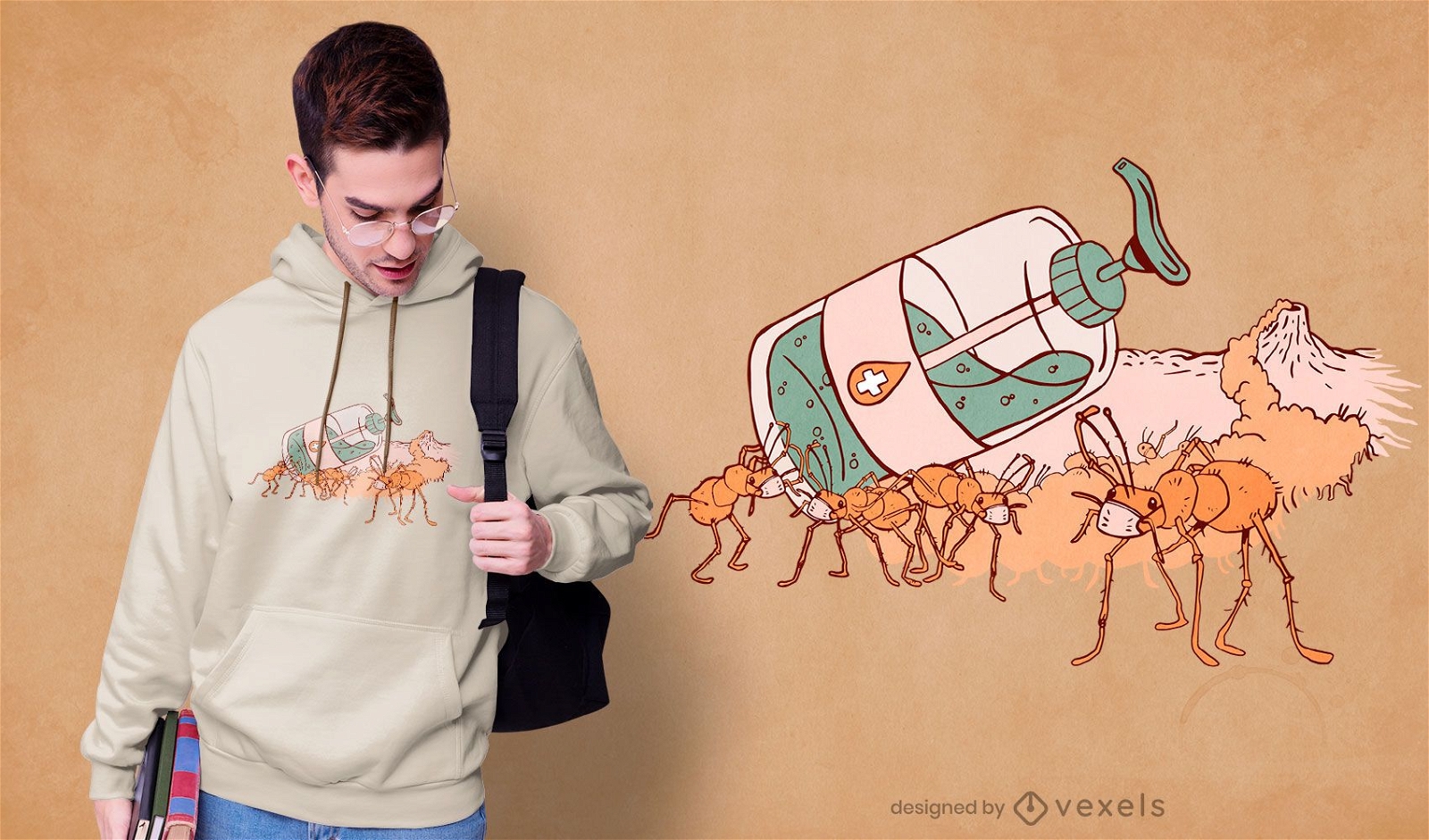 Design de camiseta desinfetante para as m?os de formigas