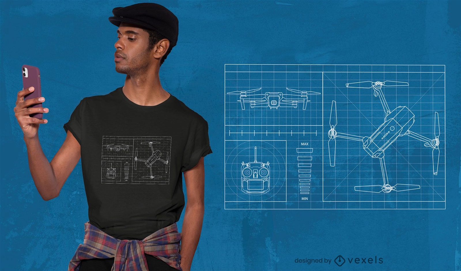 Drohnen-Blaupausen-T-Shirt-Design