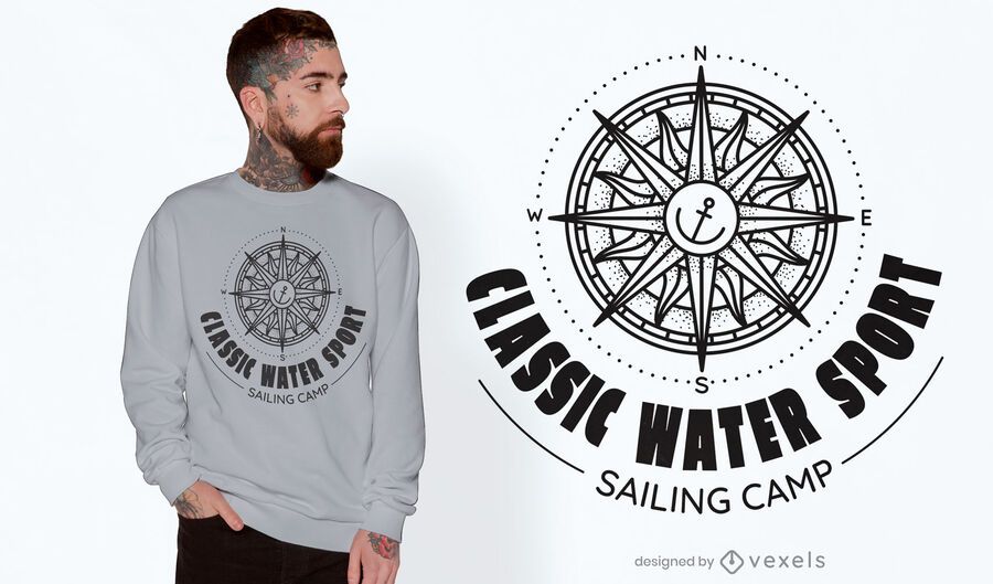 Diseño de camiseta de brújula de yate. Diseño de camiseta de brújula de yate.