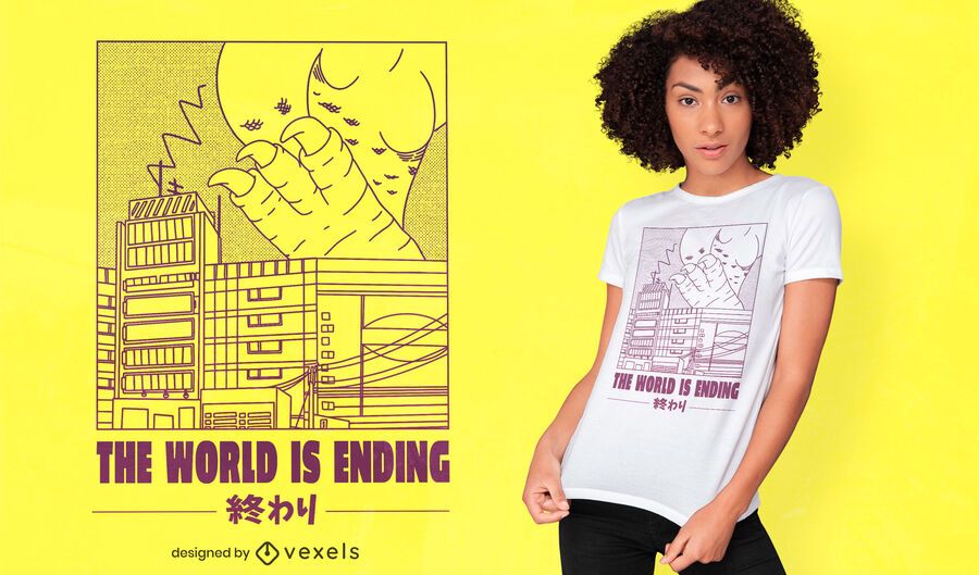 Monster destroying Japan t-shirt design Monster destroying Japan t-shirt design