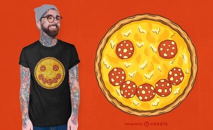 Diseño de camiseta de pizza de salami sonriente