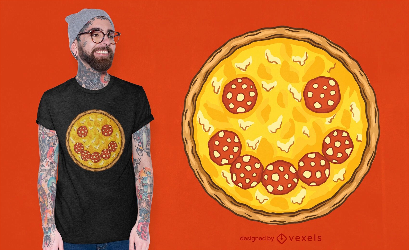 Design de t-shirt de pizza de salame sorridente