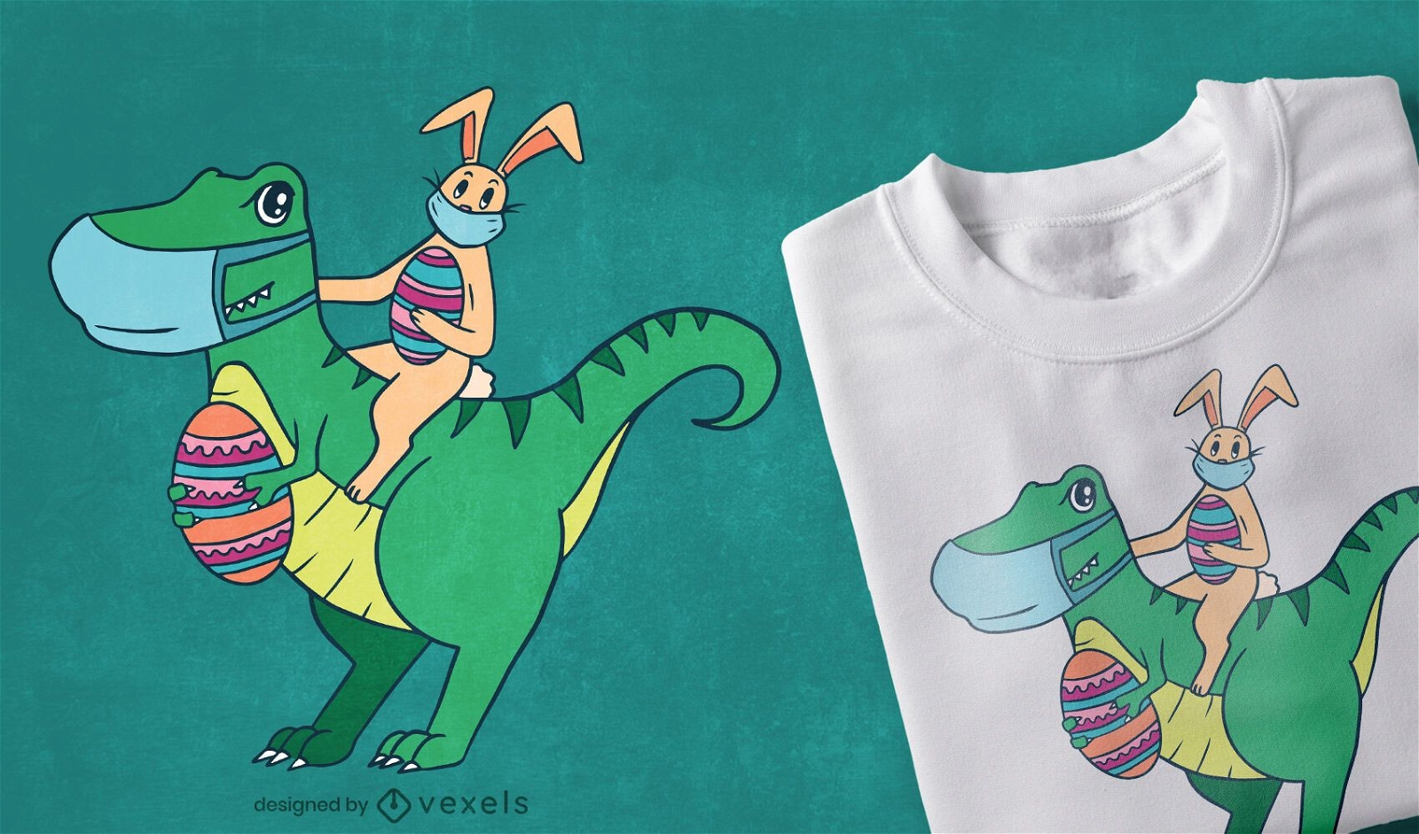 Design de camiseta t-rex do coelhinho da Páscoa