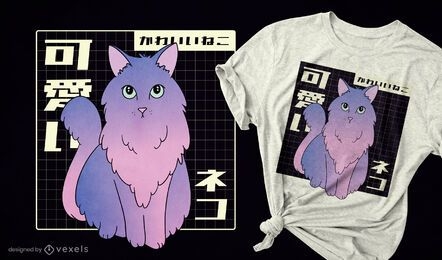 Diseño de camiseta de gato degradado vaporwave
