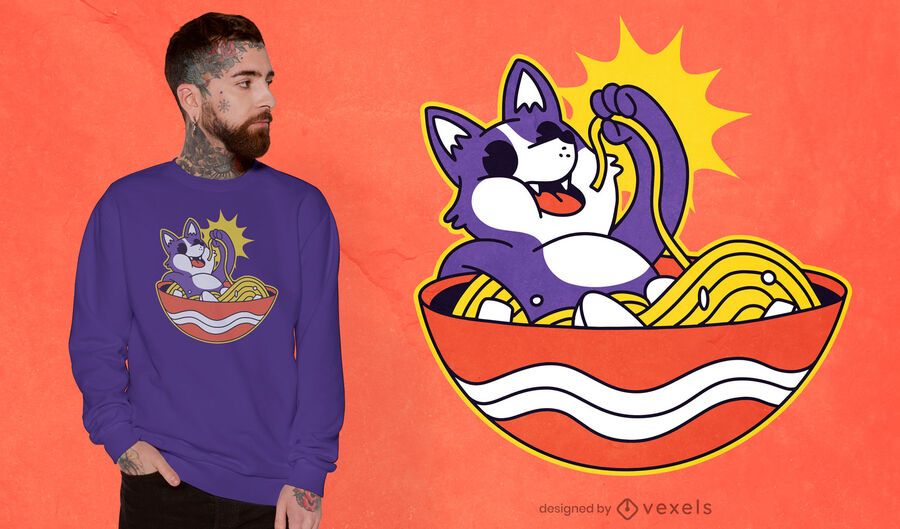 Corgi cartoon ramen t-shirt design Corgi cartoon ramen t-shirt design