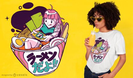 Diseño de camiseta de anime ramen gaming