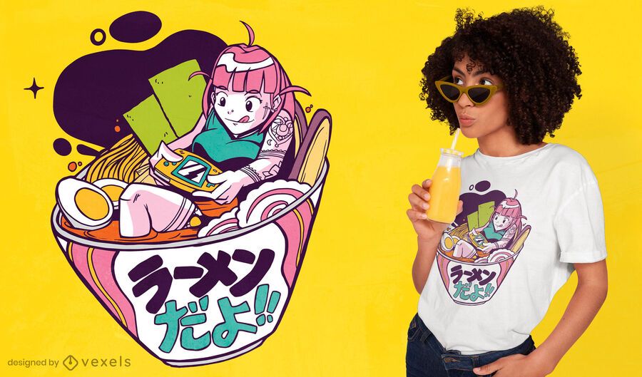 Diseño de camiseta de anime ramen gaming Diseño de camiseta de anime ramen gaming