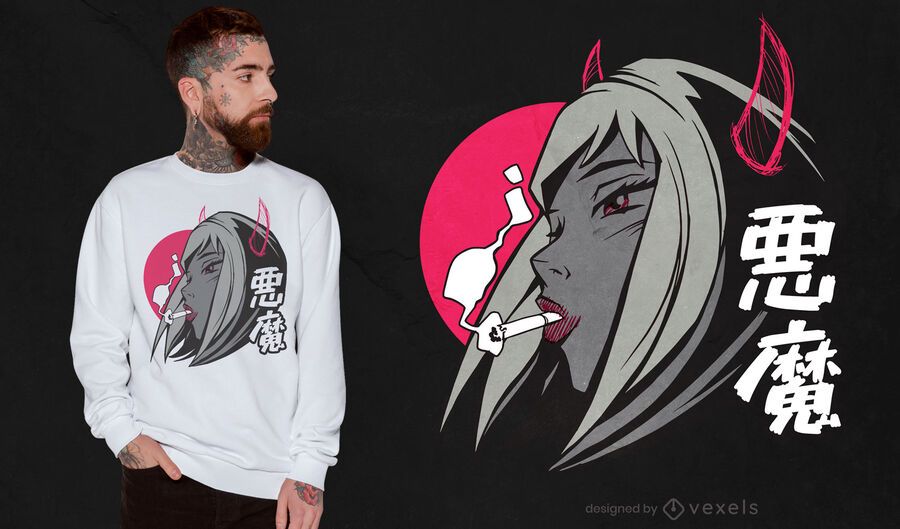 Demon anime girl t-shirt design Demon anime girl t-shirt design