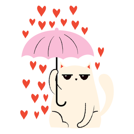 Cat heart rain flat PNG Design