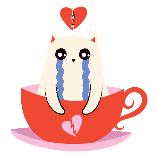 Crying valentine cat flat PNG Design