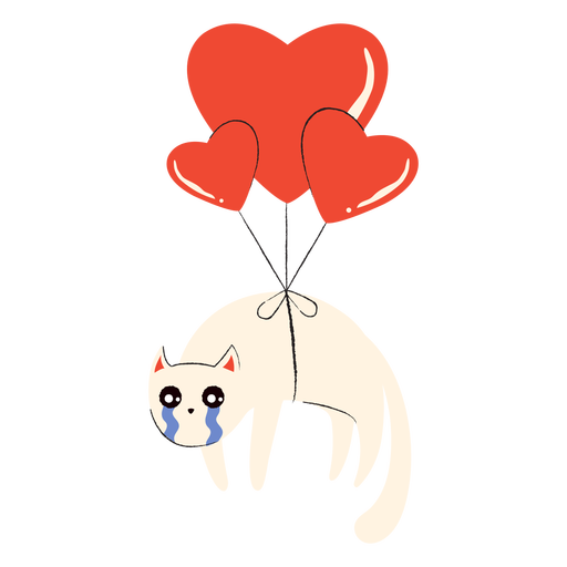 Balões de coração gato plano Desenho PNG