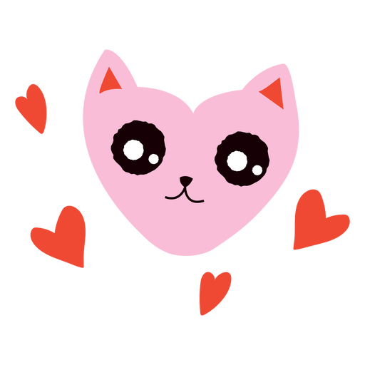 Heart-face cat flat PNG Design