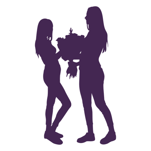 Lesbian couple flowers silhouette