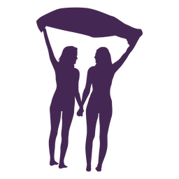Lesbian couple holding hands silhouette