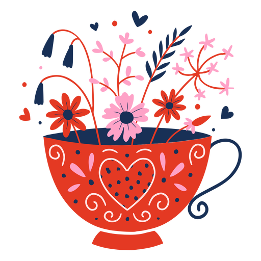 Cup of flowers flat PNG Design