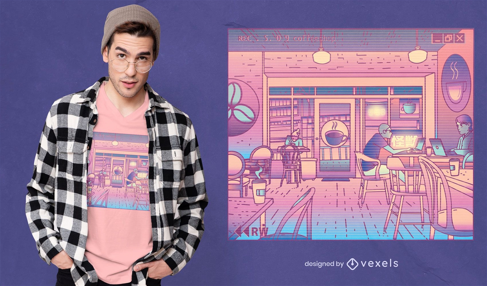 Coffee shop vaporwave t-shirt design