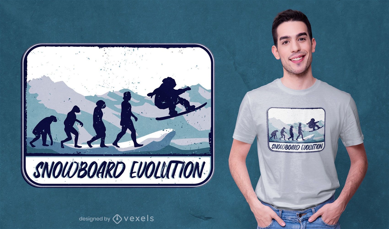 Diseño de camiseta snowboard evolution