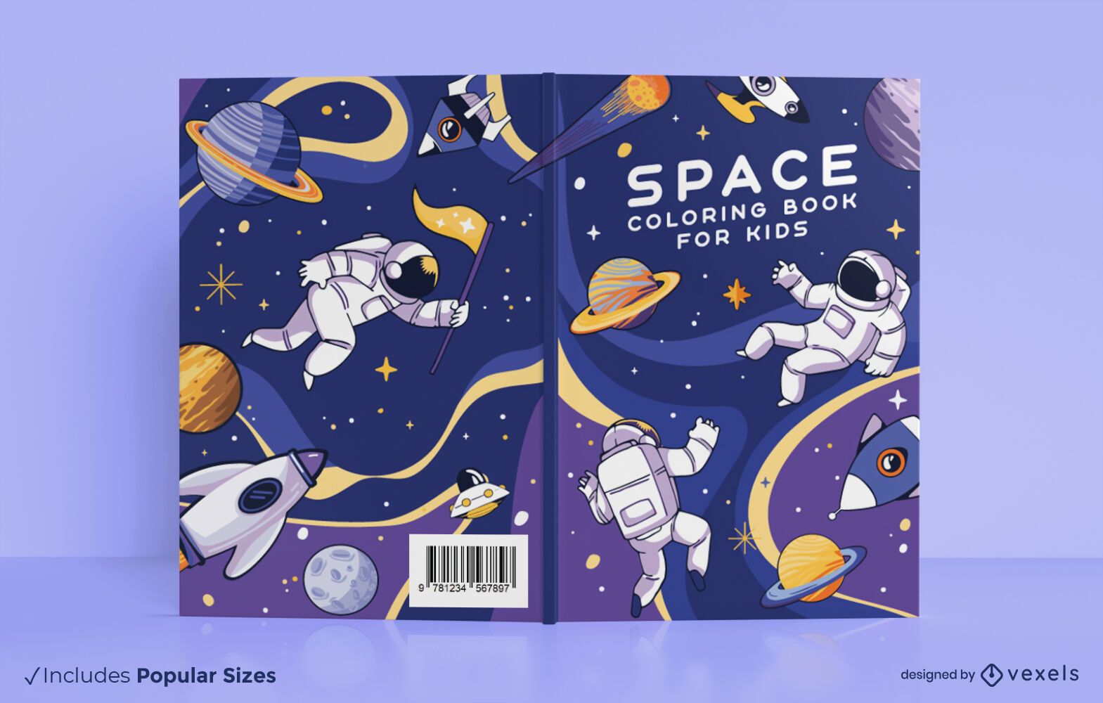 Diseño de portada de libro para colorear espacial