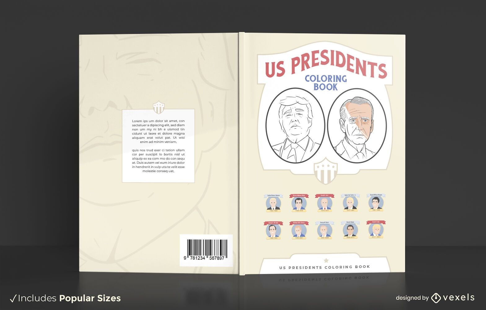 Projeto da capa do livro para colorir dos presidentes dos EUA