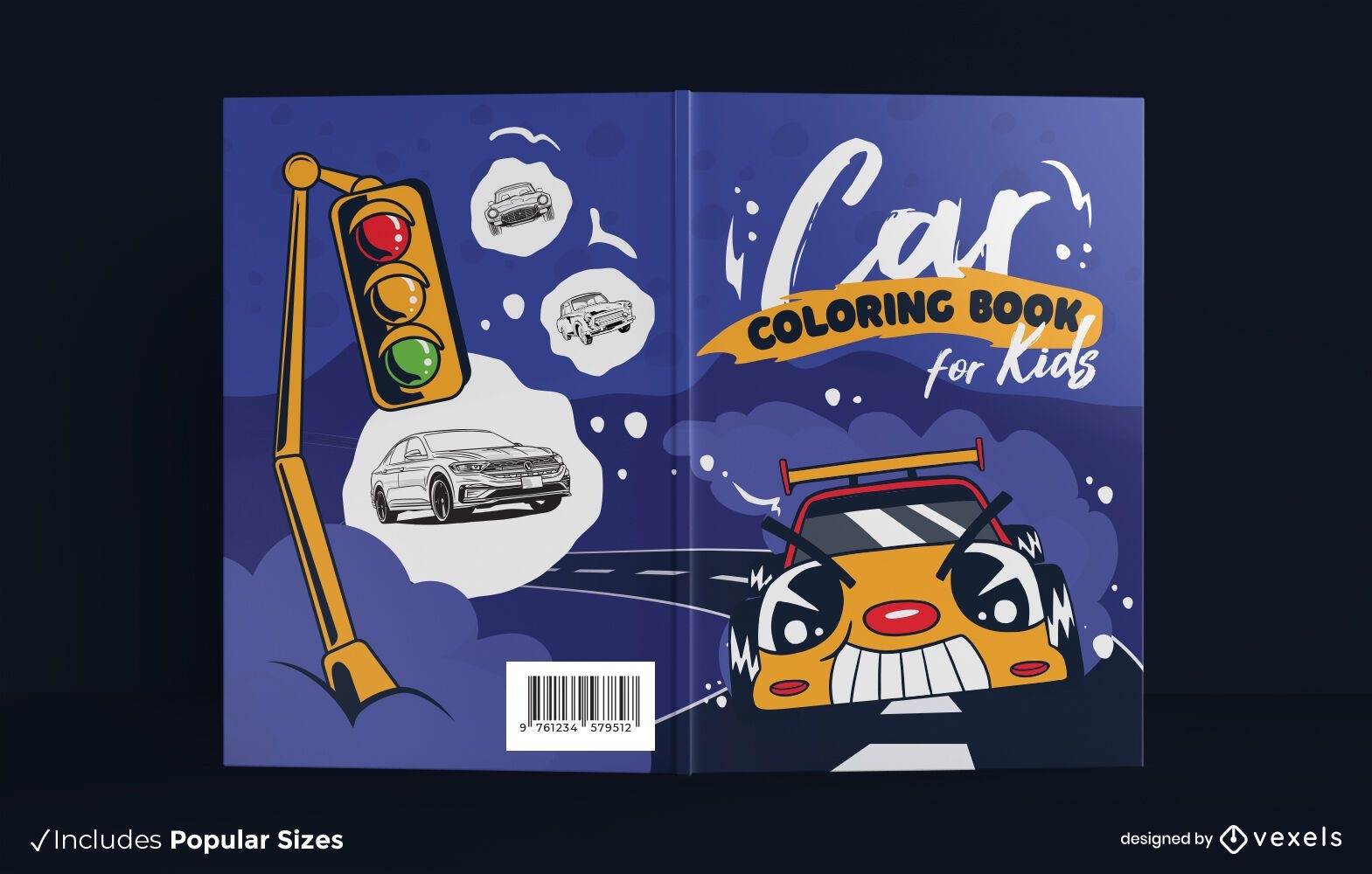 Design de capa de livro para colorir de carro