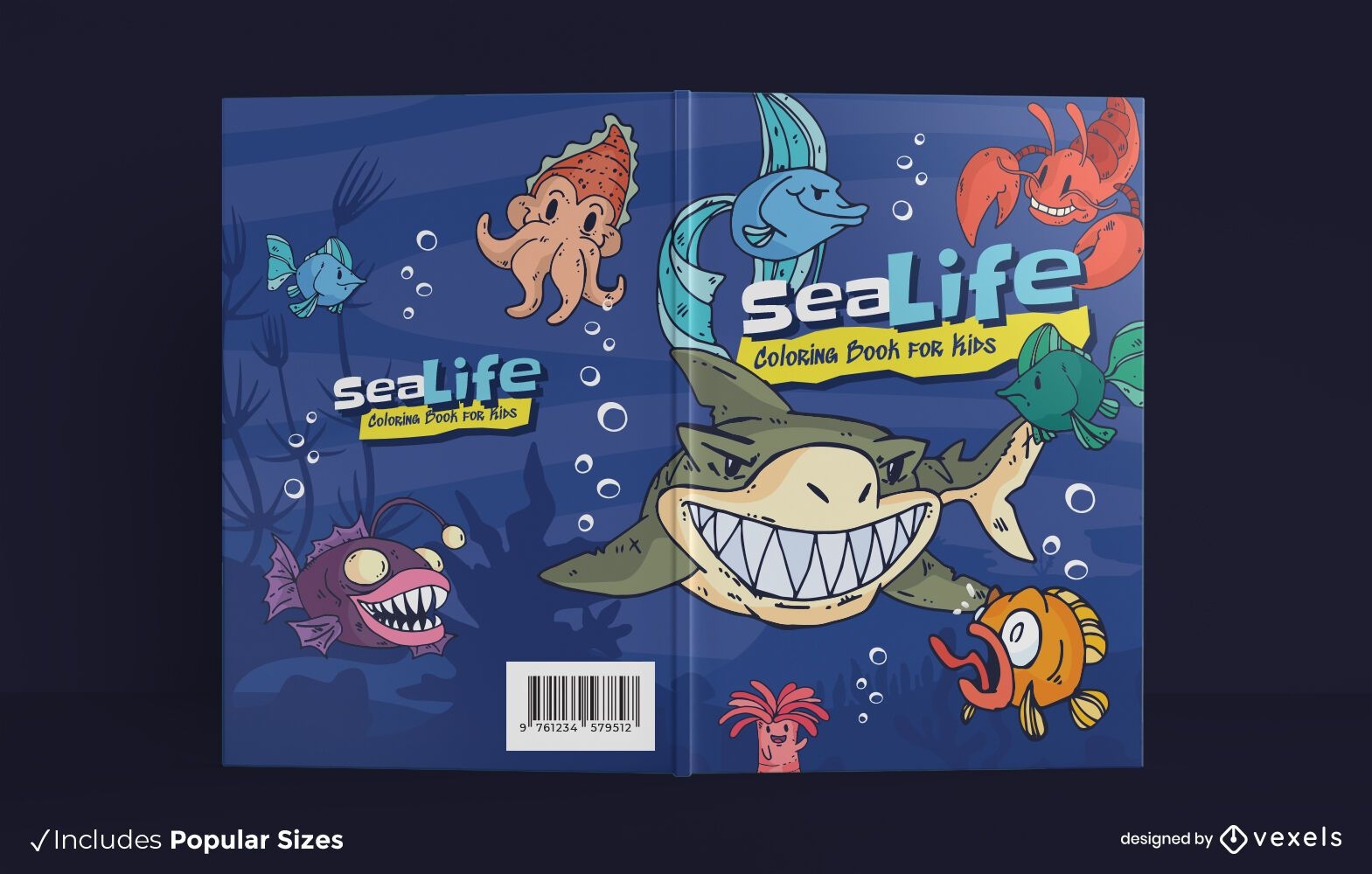 Desenho da capa do livro para colorir da vida marinha