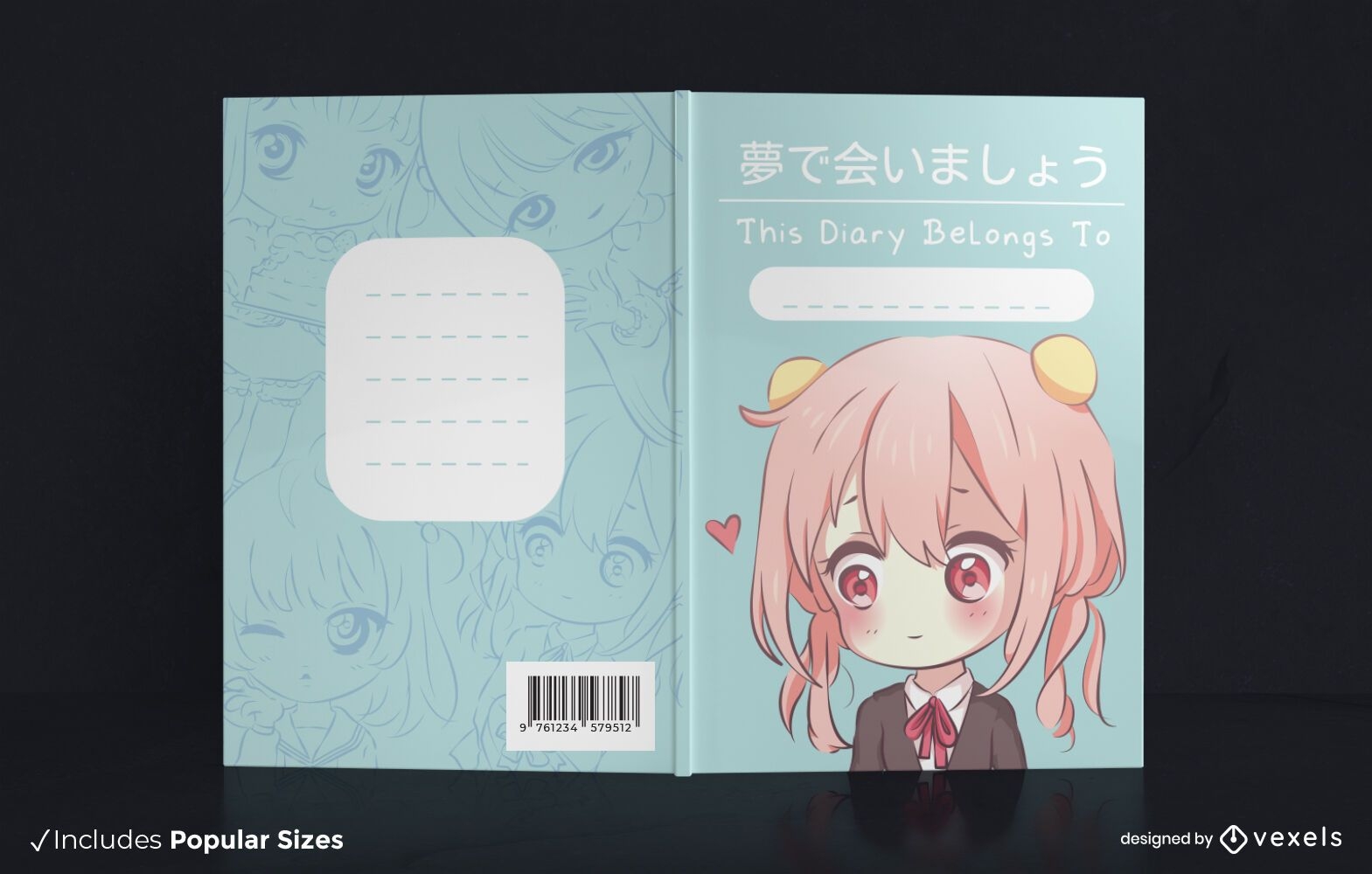 Design de capa de livro anime chibi