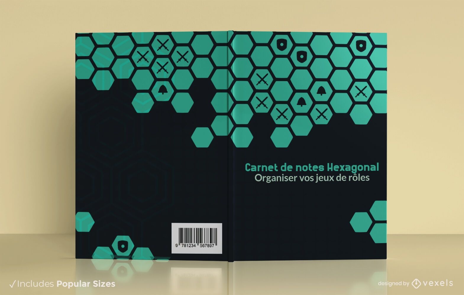 Design hexagonal da capa do caderno