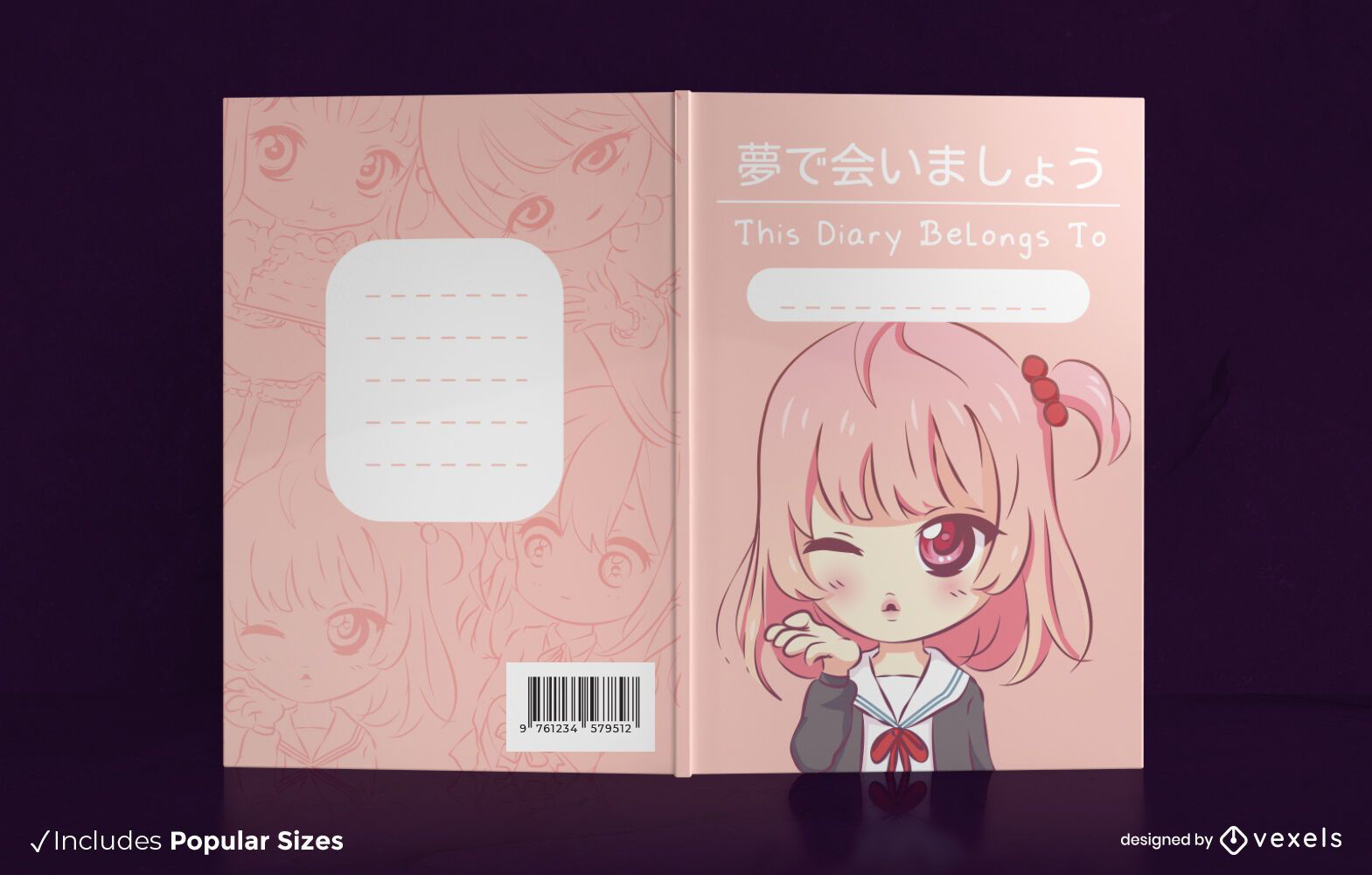 Design de capa de livro de anime para meninas