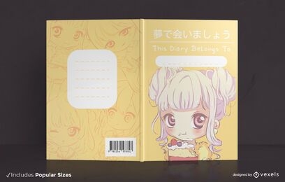 Diseño de portada de libro de anime girl chibi