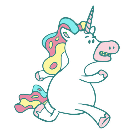 Divertido personaje corriendo unicornio