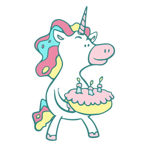 Funny unicorn birthday cake character PNG Design