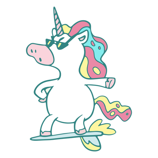 Funny unicorn surfer character