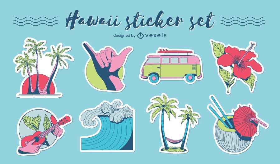 Hawaiian Sticker Set Vector Download