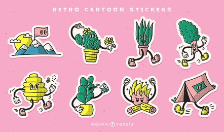 Conjunto de pegatinas de dibujos animados retro camping Conjunto de pegatinas de dibujos animados retro camping