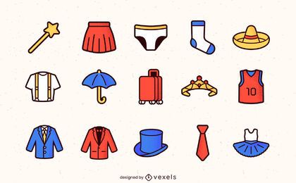Ícones de traços coloridos de roupas Ícones de traços coloridos de roupas