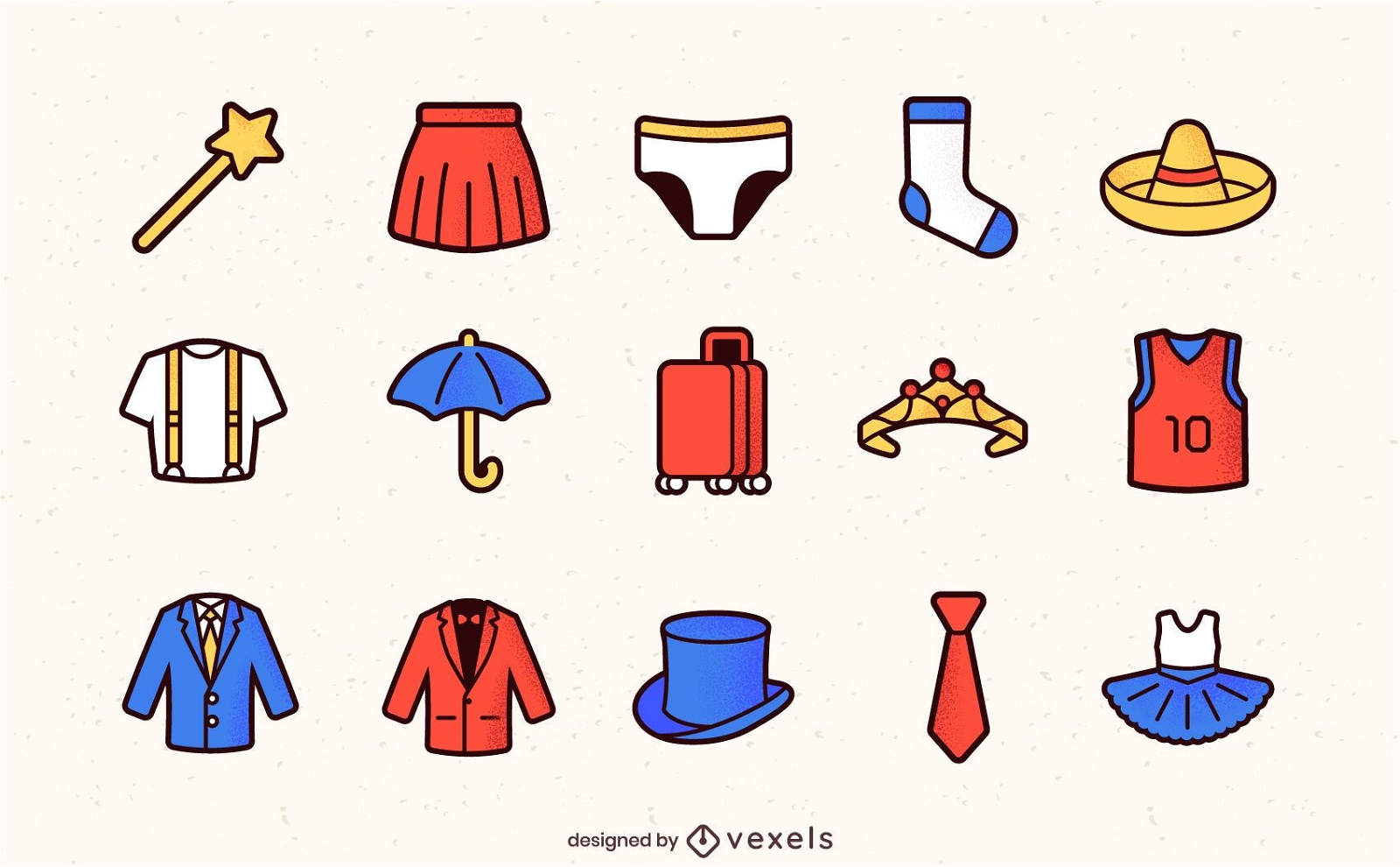Ícones de traços coloridos de roupas