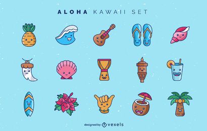 Conjunto de elementos Aloha kawaii