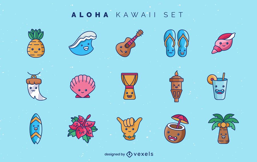 Conjunto De Elementos Kawaii Aloha Descargar Vector